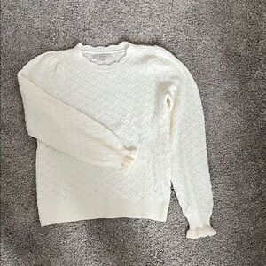 LOFT Cream Textured Crew Neck Sweater